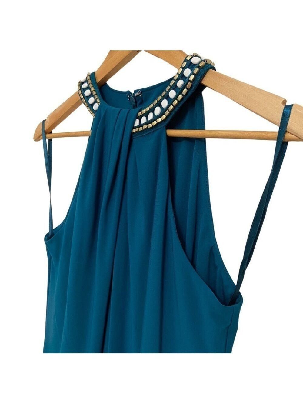 Nine West Blue cerulean Beaded Jewel Neck Cocktail Dress Sleeveless Chic Size 6